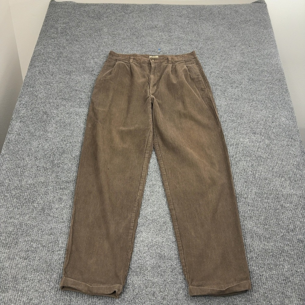 Red Bank Pants Mens 38 Brown Cotton Corduroy Pleated Vintage Casual Style